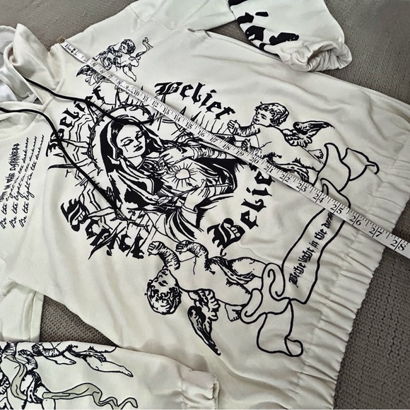 Y2K Virgin Mary Tattoo Graphic Cherub Angel Hoodie Lightweight - Picture 8 of 13